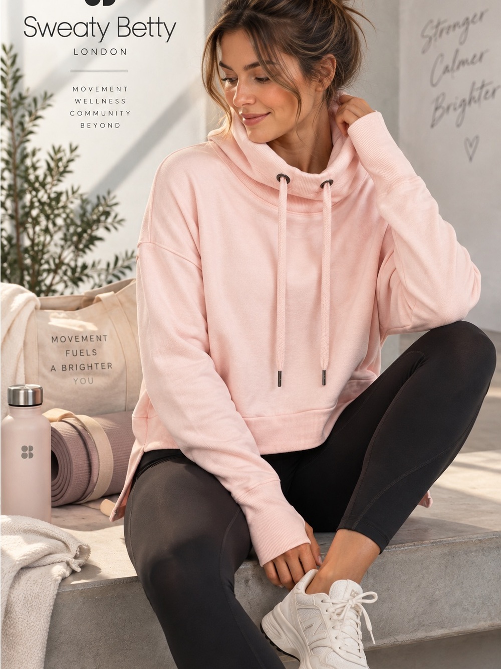 Sweaty Betty Harmonise Luxe Fleece Sweatshirt S Tulle Pink NWT $138 Funnel Neck